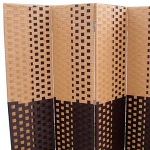 English Elm 70.75" Handcrafted 4-Panel Room Divider with Paper Straw Weave, Espresso/Brown, Privacy & Texture B072115945