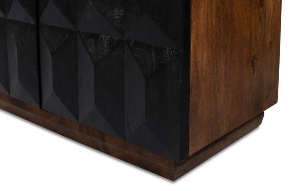 Sarreid Megan Sideboard - Elegant Medium Brown Frame With Chic Black Doors - Stylish Mango Wood Design Black  53691