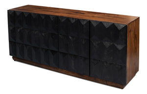 Sarreid Megan Sideboard - Elegant Medium Brown Frame With Chic Black Doors - Stylish Mango Wood Design Black  53691