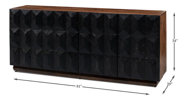 Sarreid Megan Sideboard - Elegant Medium Brown Frame With Chic Black Doors - Stylish Mango Wood Design Black  53691