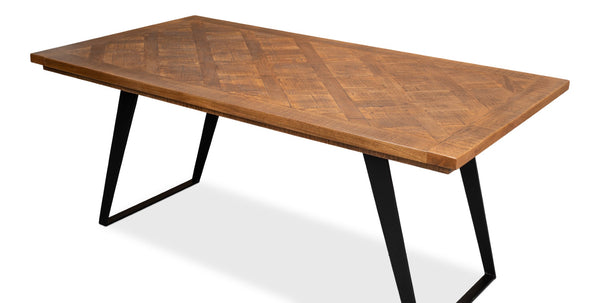 Sarreid Paige Parquet Dining Table - Stylish Mango Wood Top With Durable Powder Coated Legs For Elegance Brown  53692