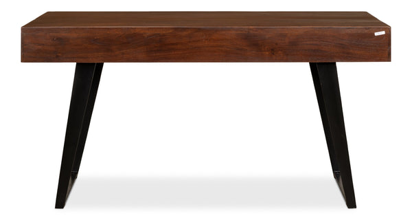 Sarreid Genius Empire Desk - Stylish Medium Brown Acacia & Iron Design For Modern Home Office Elegance Brown  53698