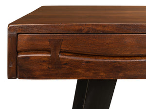 Sarreid Genius Empire Desk - Stylish Medium Brown Acacia & Iron Design For Modern Home Office Elegance Brown  53698