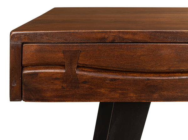 Sarreid Genius Empire Desk - Stylish Medium Brown Acacia & Iron Design For Modern Home Office Elegance Brown  53698