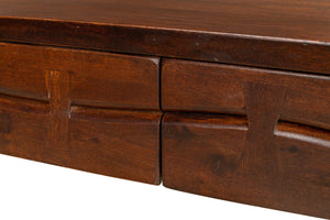 Sarreid Genius Empire Desk - Stylish Medium Brown Acacia & Iron Design For Modern Home Office Elegance Brown  53698