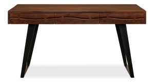 Sarreid Genius Empire Desk - Stylish Medium Brown Acacia & Iron Design For Modern Home Office Elegance Brown  53698