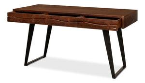 Sarreid Genius Empire Desk - Stylish Medium Brown Acacia & Iron Design For Modern Home Office Elegance Brown  53698