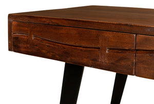 Sarreid Genius Empire Desk - Stylish Medium Brown Acacia & Iron Design For Modern Home Office Elegance Brown  53698