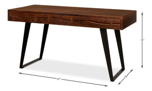 Sarreid Genius Empire Desk - Stylish Medium Brown Acacia & Iron Design For Modern Home Office Elegance Brown  53698