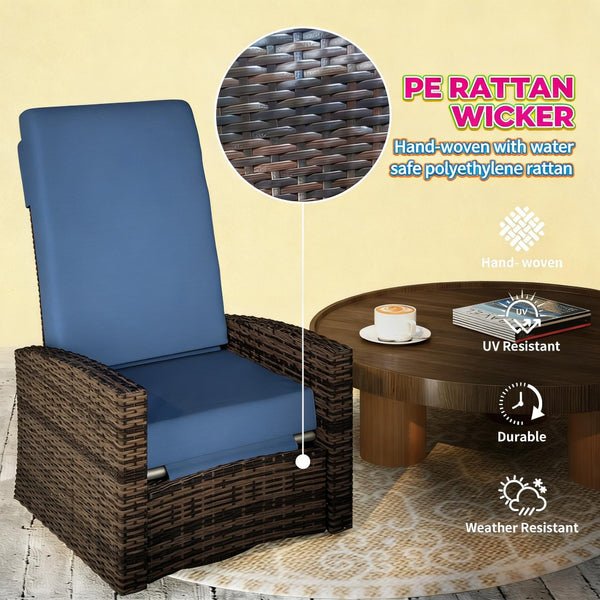 English Elm Swivel Recliner Outdoor Wicker Chair with Footrest Pe Rattan Patio Lounge Seat T3971P444304