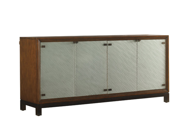 Lexington Tommy Bahama Home Sea Glass Buffet - Elegant Coastal Cabinet With 4 Textured Doors, Adjustable Shelves & Lighting Bali  536-852