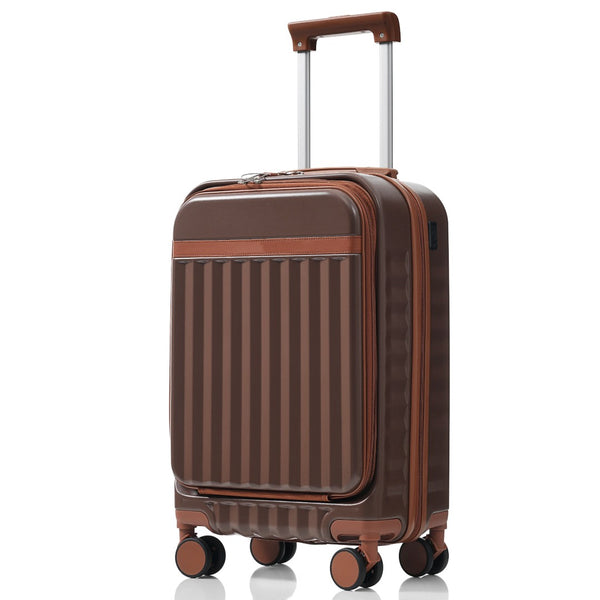 English Elm Luggage 3 Piece Abs Hard Shell Set with Usb Port Front Access and Spinner Wheels Brown N726P307555B