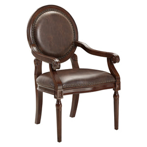 English Elm Formal Aldermont Traditional Armchair in Dark Brown Faux Leather with Nailhead Trim & Solid Wood Frame B011P287556