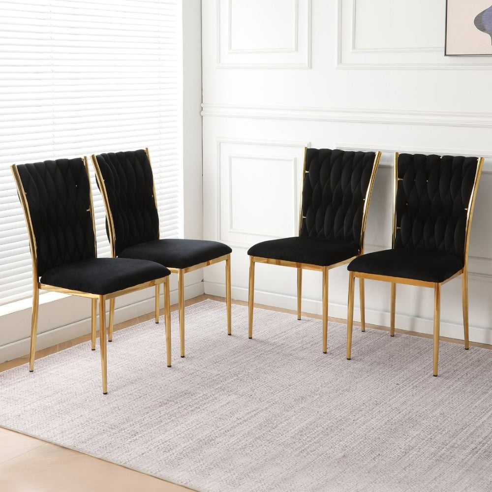 English Elm Modern Velvet Upholstered Dining Chairs Set of 2 with Electroplated Legs for Kitchen Black W210P301582
