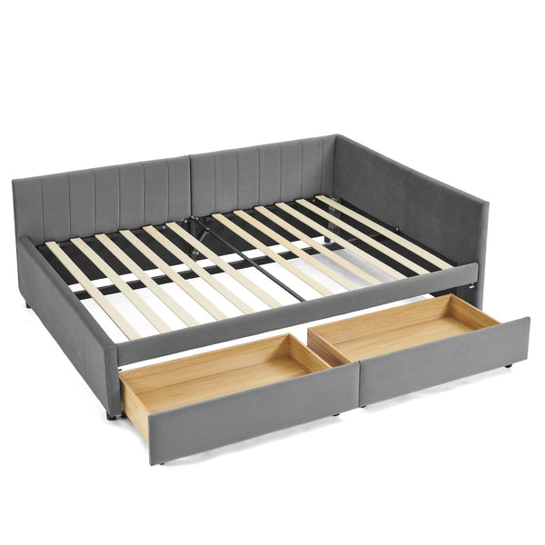 English Elm Full Size Upholstered Tufted Daybed With Storage Drawers - Chic Velvet Frame For Sofa & Sleep Needs W1413S00087