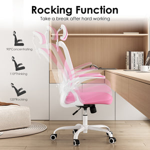 English Elm Ergonomic Office Chair - Stylish High Back With Adjustable Headrest & Lumbar Support, White & Pink T3623P380928