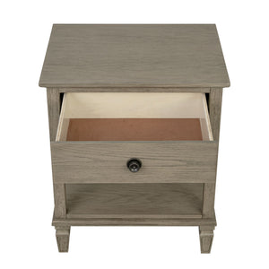 English Elm Victoria Aged Oak Nightstand with Solid Wood Legs, Wire-Brushed Veneer, Drawer & Open Shelf Grey 27 L x 22.75 W x 27.63 H B035P341169