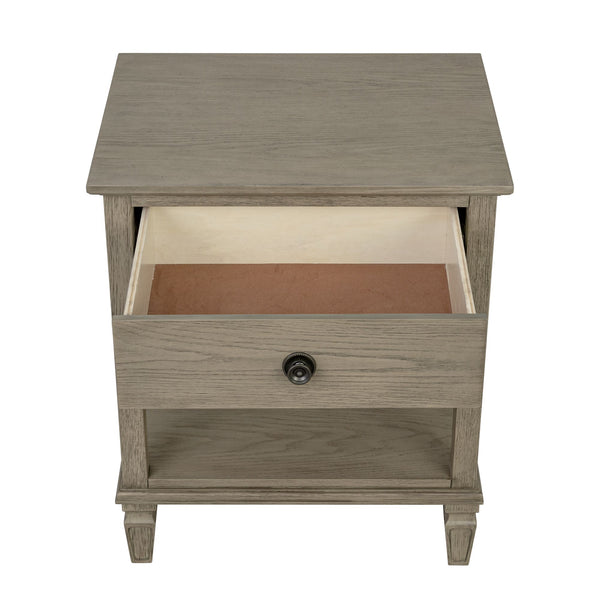 English Elm Victoria Aged Oak Nightstand with Solid Wood Legs, Wire-Brushed Veneer, Drawer & Open Shelf Grey 27 L x 22.75 W x 27.63 H B035P341169