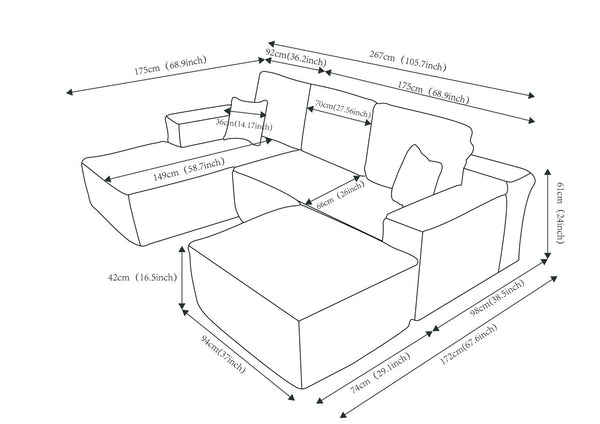 English Elm 105.7"cloud Modular U-shaped Sectional Plush Corduroy Deep Seat Sofa for Living Room W3975S00022