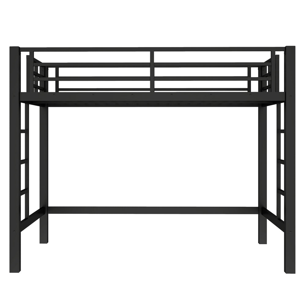 English Elm Twin Metal Loft Bed with Sturdy Frame, Space-Saving Underbed Storage, Safe Ladder & Guardrails W1580P370676