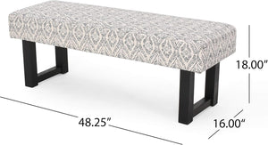 English Elm Christopher Knight Home® - Ashford Boho Fabric Bench White+Black - 48" Rubberwood Modern Vintage Accent Seating, Durable Comfort N778P187098B