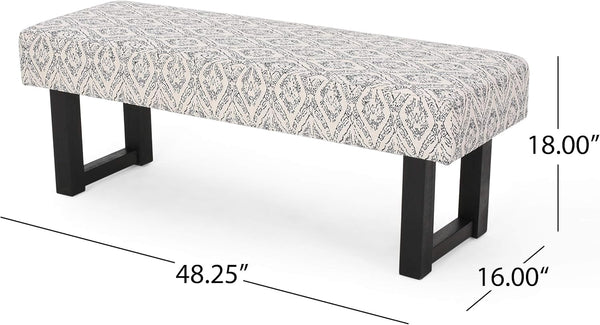 English Elm Christopher Knight Home® - Ashford Boho Fabric Bench White+Black - 48" Rubberwood Modern Vintage Accent Seating, Durable Comfort N778P187098B