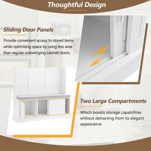 English Elm On-Trend Elegant Hall Tree With Sliding Doors, 6 Hooks, Mudroom Bench & Cushion For Organized Entryway N721P205787K-GIGA