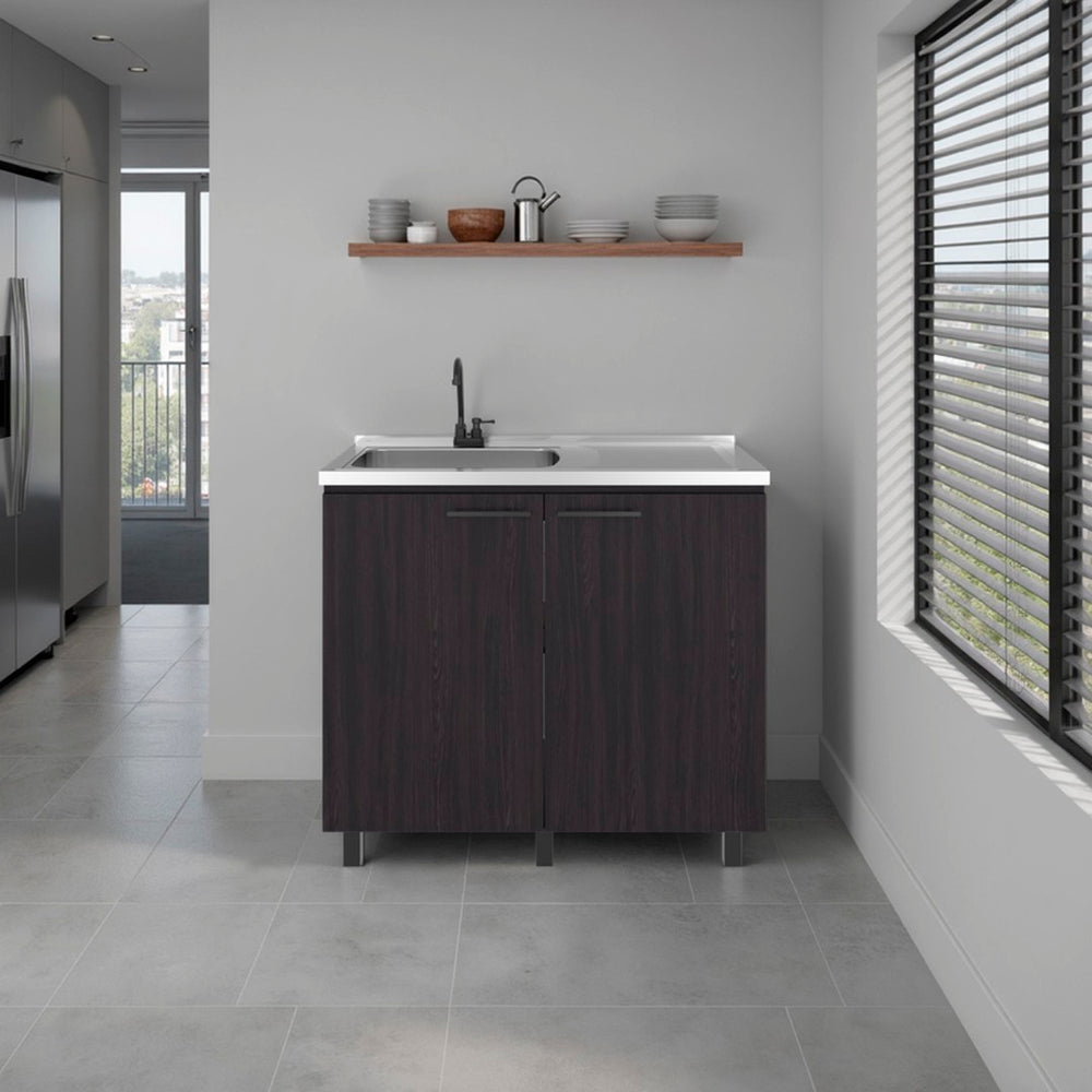 English Elm Utility Sink Base Cabinet with Two Doors Shelved Storage White Oak Laundry Room B097S00258
