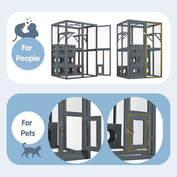 English Elm Catio Outdoor Cat Enclosure Pine Wood Seven Modular Boxes Weatherproof Climbing Habitat N843MP004G