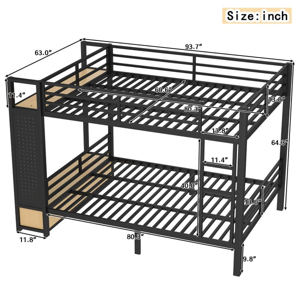 English Elm Queen Over Queen Metal Bunk Bed With Storage Shelves & Drawers - Stylish Space-Saving Solution For Teens W1580S00235-GIGA