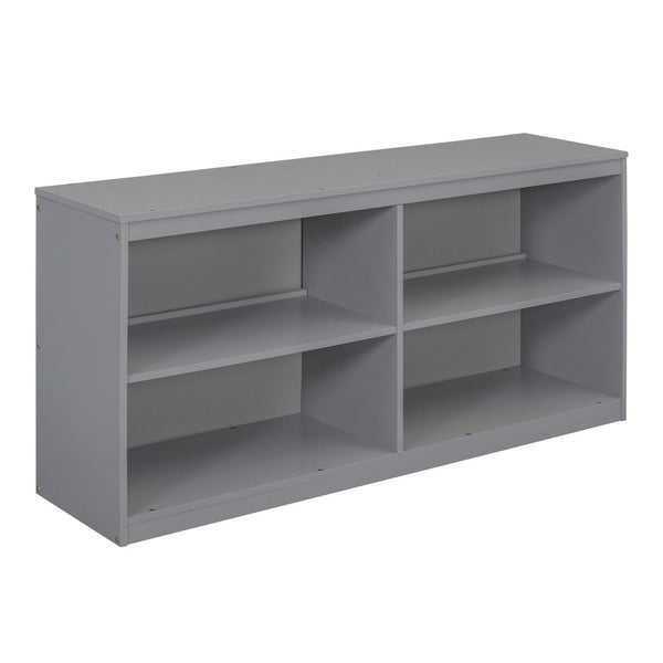 English Elm Full Size Kids Loft Bed Pinewood Frame Dual Study Desks Drawers and Open Shelving Gray LT000369AAE