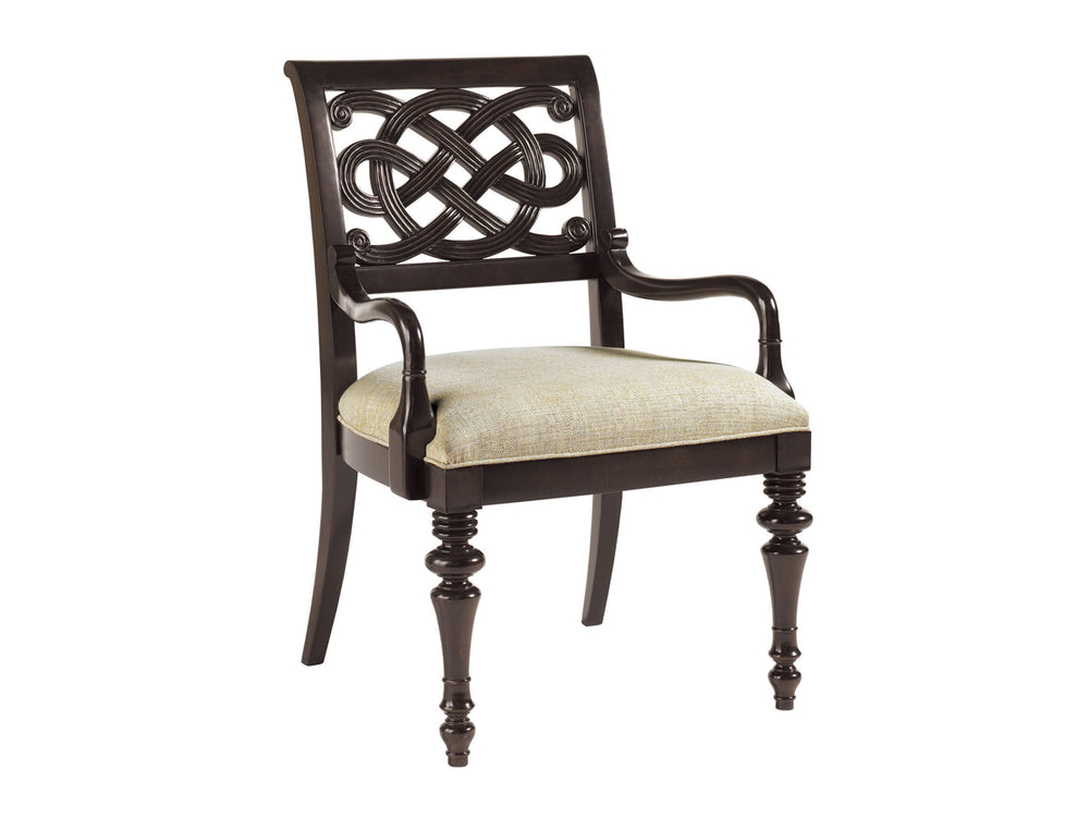 Lexington Molokai Arm Chair Carved Mahogany Frame Woven Seat Coastal Tropical Accent Seating 537-883-01