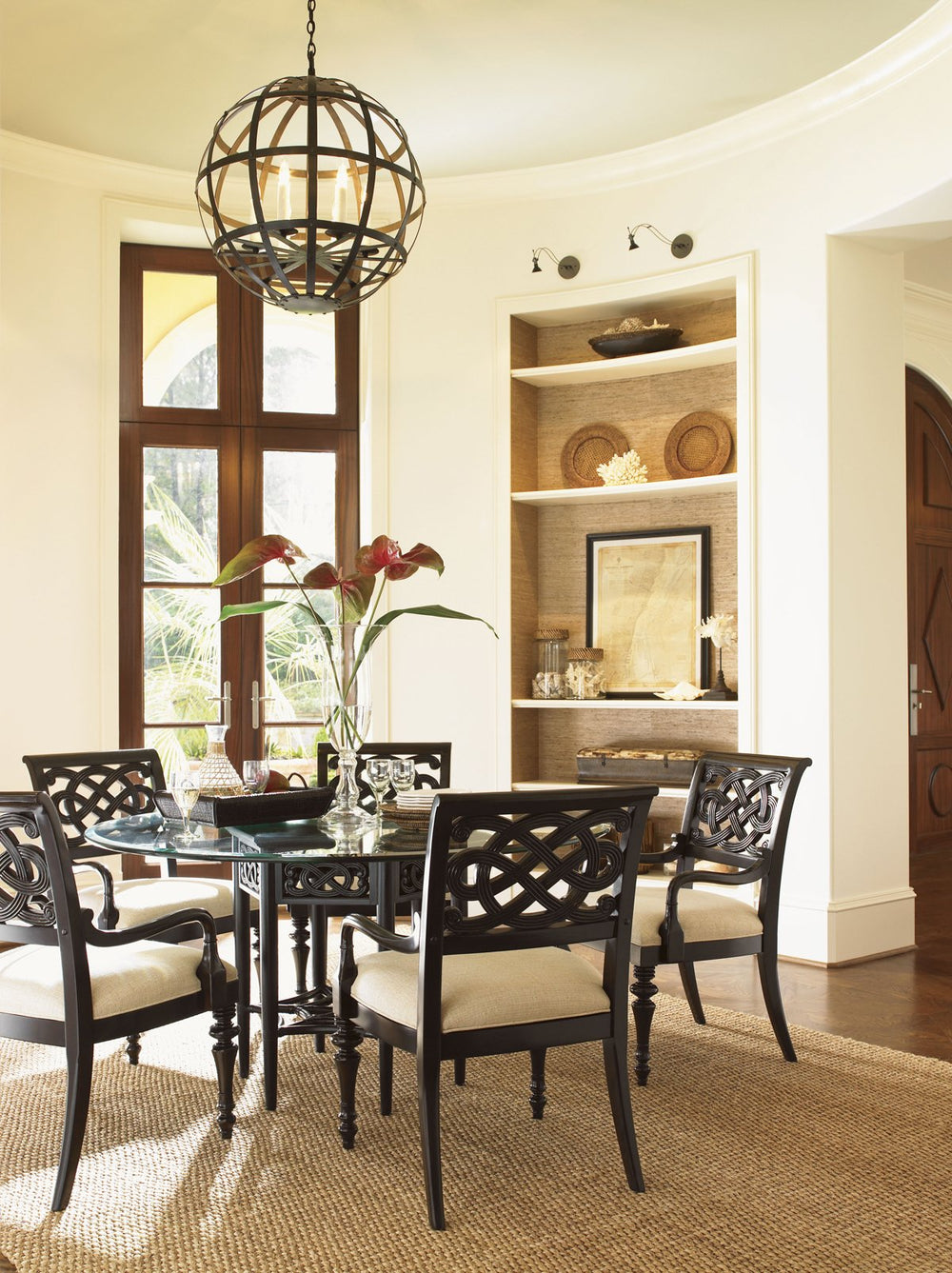 Lexington Molokai Arm Chair Carved Mahogany Frame Woven Seat Coastal Tropical Accent Seating 537-883-01