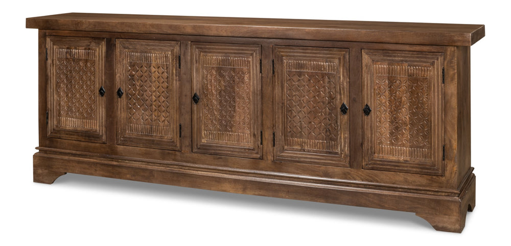 Sarreid Gentry Sideboard - Unique Carved Doors, Elegant Mango Wood, Beautiful Walnut Finish For Any Space Brown  53702