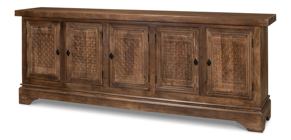 Sarreid Gentry Sideboard - Unique Carved Doors, Elegant Mango Wood, Beautiful Walnut Finish For Any Space Brown  53702