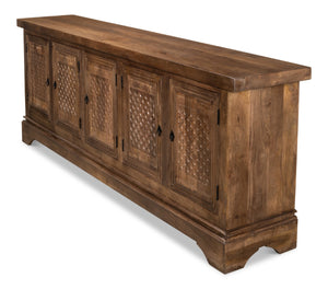 Sarreid Gentry Sideboard - Unique Carved Doors, Elegant Mango Wood, Beautiful Walnut Finish For Any Space Brown  53702