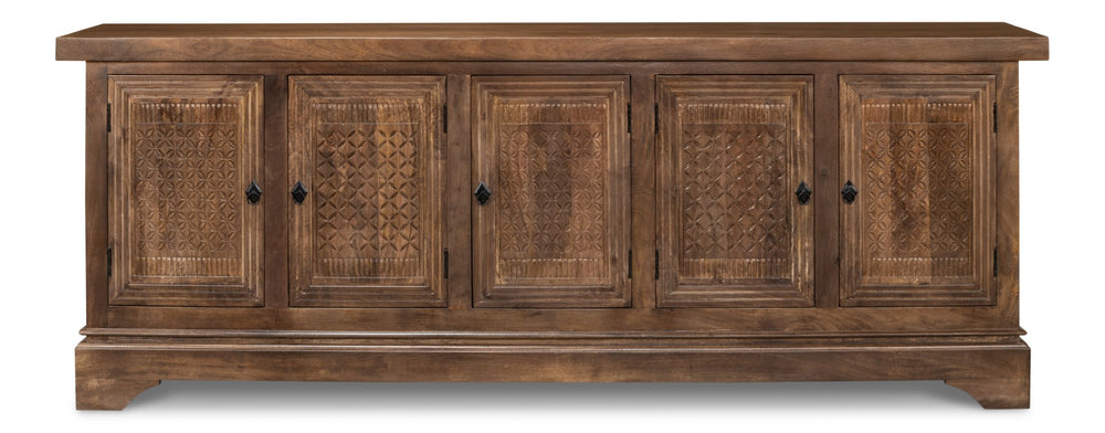 Sarreid Gentry Sideboard - Unique Carved Doors, Elegant Mango Wood, Beautiful Walnut Finish For Any Space Brown  53702