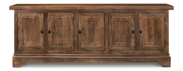 Sarreid Gentry Sideboard - Unique Carved Doors, Elegant Mango Wood, Beautiful Walnut Finish For Any Space Brown  53702