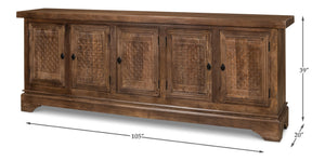 Sarreid Gentry Sideboard - Unique Carved Doors, Elegant Mango Wood, Beautiful Walnut Finish For Any Space Brown  53702