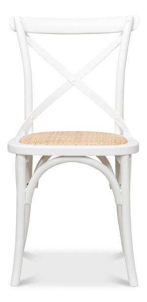 Sarreid Tuileries Side Chair Set Of 2 - Elegant White Design With Oak Frame & Comfortable Padded Cane Seat White  53704