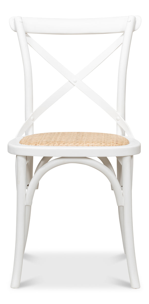 Sarreid Tuileries Side Chair Set Of 2 - Elegant White Design With Oak Frame & Comfortable Padded Cane Seat White  53704