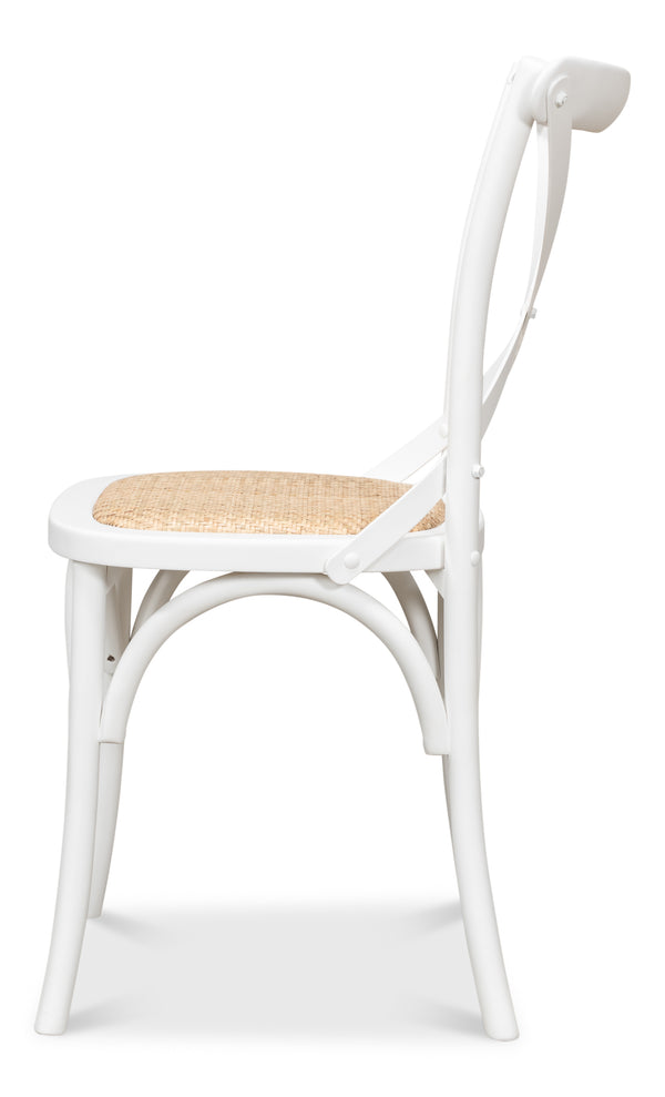 Sarreid Tuileries Side Chair Set Of 2 - Elegant White Design With Oak Frame & Comfortable Padded Cane Seat White  53704