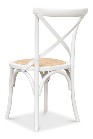 Sarreid Tuileries Side Chair Set Of 2 - Elegant White Design With Oak Frame & Comfortable Padded Cane Seat White  53704