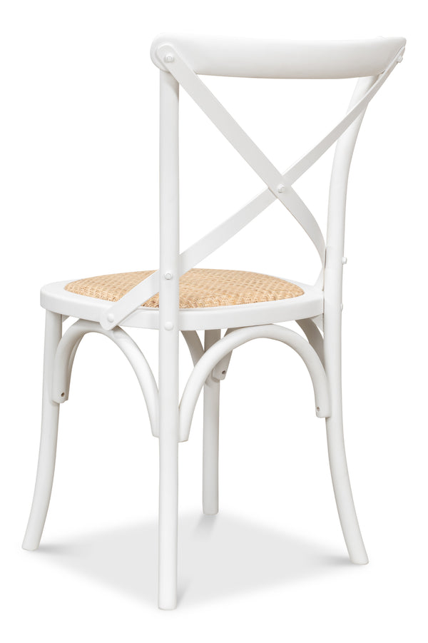 Sarreid Tuileries Side Chair Set Of 2 - Elegant White Design With Oak Frame & Comfortable Padded Cane Seat White  53704
