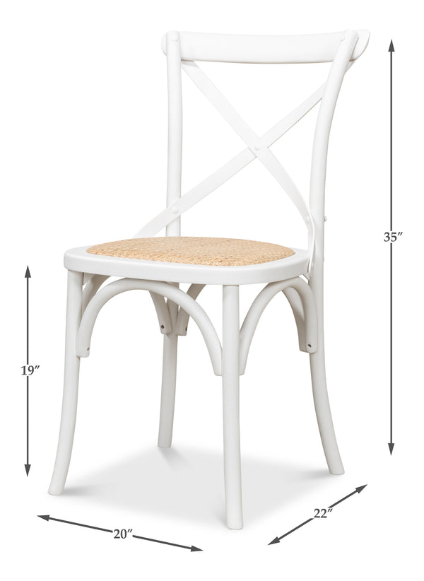 Sarreid Tuileries Side Chair Set Of 2 - Elegant White Design With Oak Frame & Comfortable Padded Cane Seat White  53704