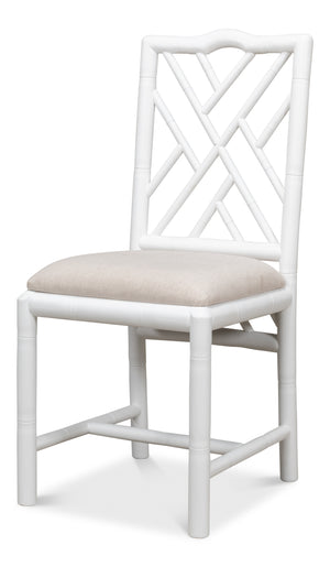 Sarreid Brighton Bamboo Side Chairs Set Of 2 – Stylish Oak Frame With White Finish & Cozy Linen Fabric White  53705
