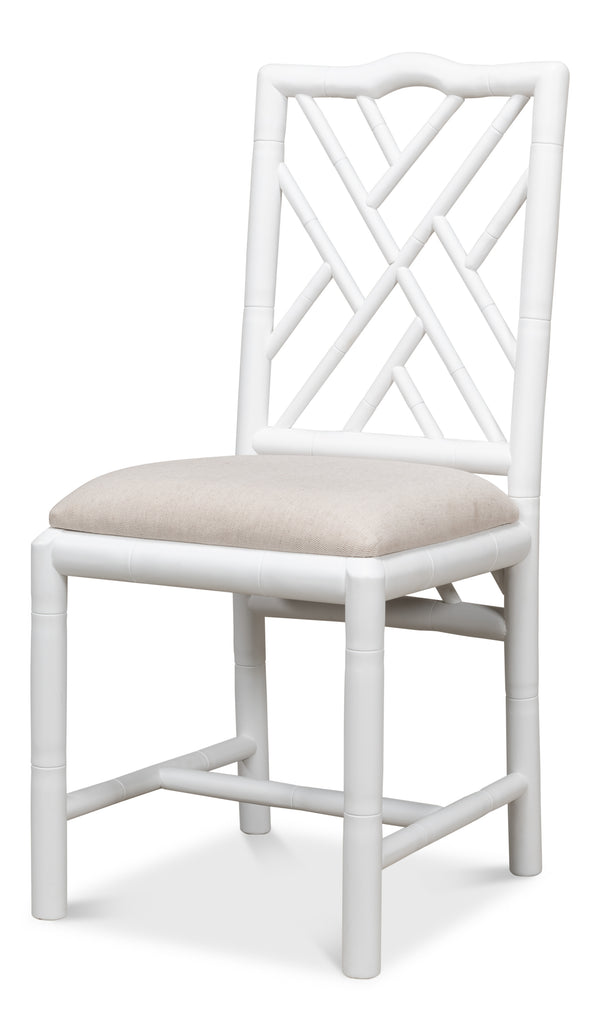 Sarreid Brighton Bamboo Side Chairs Set Of 2 – Stylish Oak Frame With White Finish & Cozy Linen Fabric White  53705
