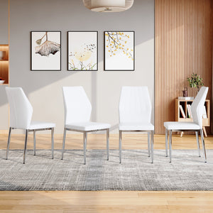 English Elm Set of 4 Brown Shell-Pattern Dining Chairs with Ergonomic Tech Fabric, Sturdy Metal Legs, 37" White+Silver W1151P359609