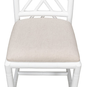 Sarreid Brighton Bamboo Side Chairs Set Of 2 – Stylish Oak Frame With White Finish & Cozy Linen Fabric White  53705