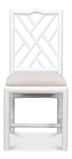 Sarreid Brighton Bamboo Side Chairs Set Of 2 – Stylish Oak Frame With White Finish & Cozy Linen Fabric White  53705